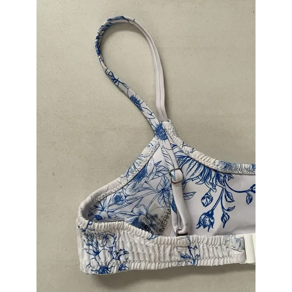 Summerhaus Swim Bralette Bikini Top Floral Toile Smocked Cottagecore Coquette